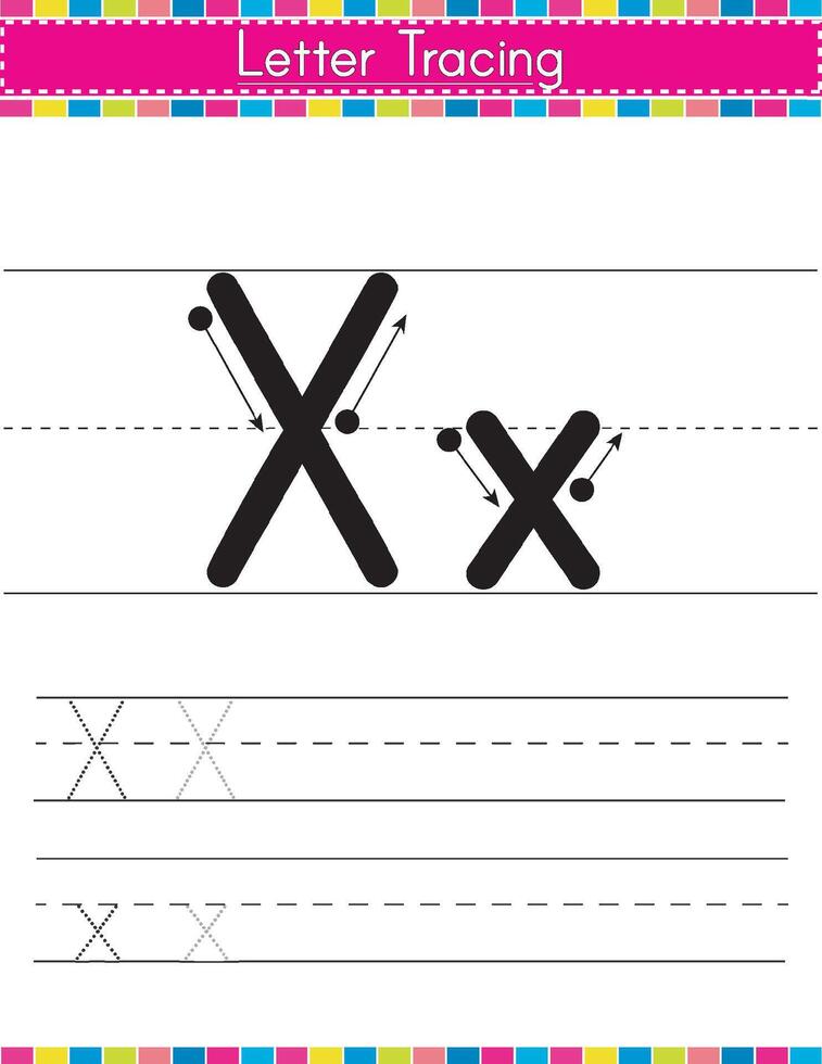 X alfabeto tracciato foglio di lavoro vettore