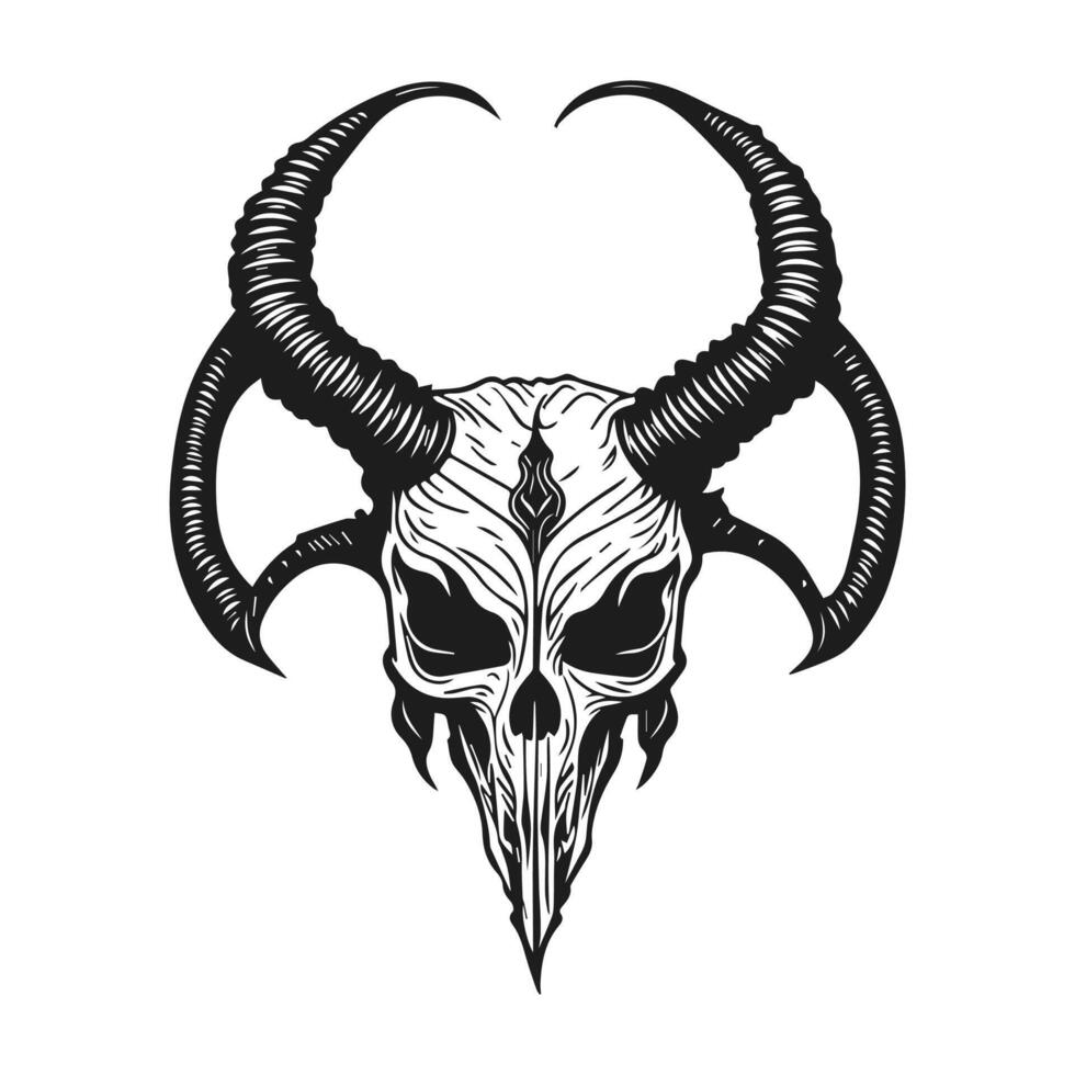 un' cranio simbolo con Doppio corna. a tema teschio disegni adatto per abbigliamento stampa vettore