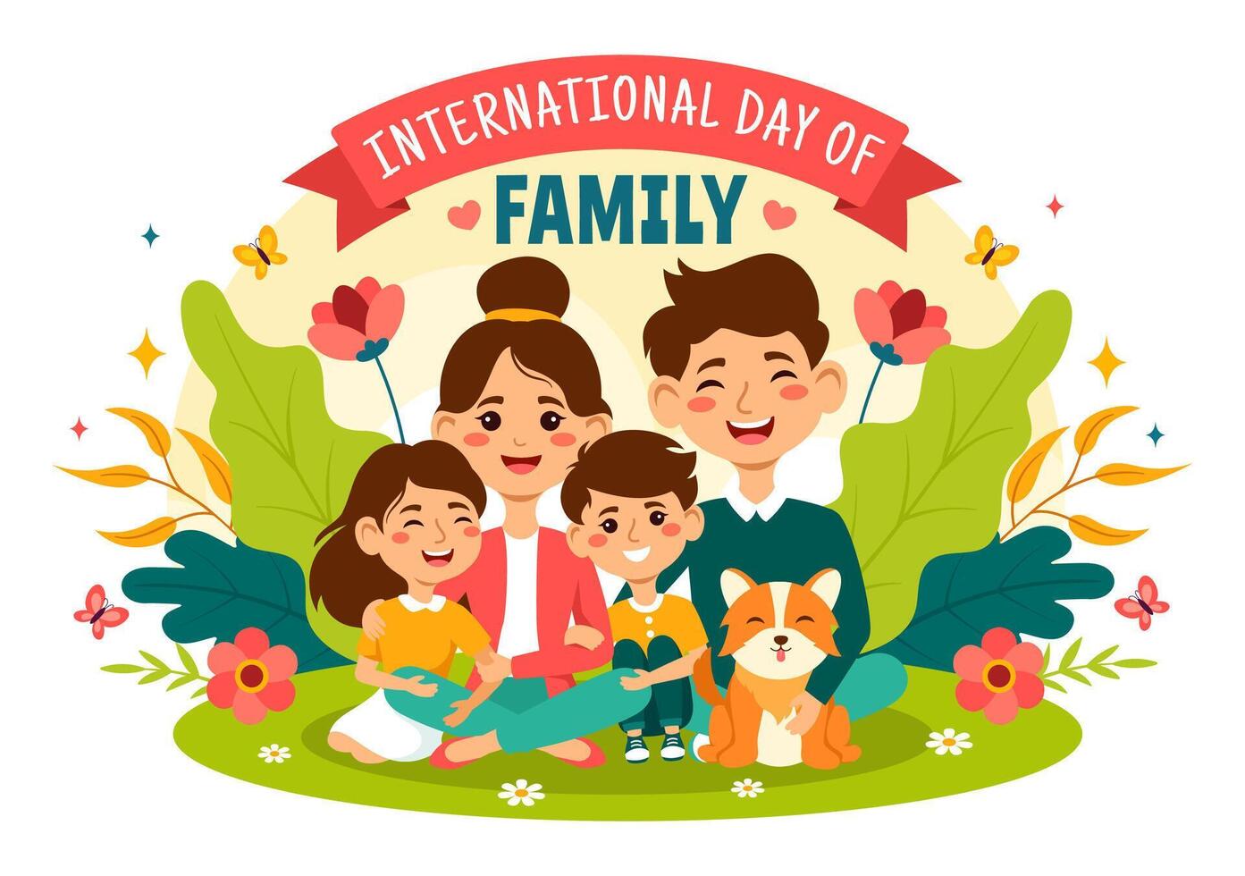 internazionale giorno di famiglia vettore illustrazione con mamma, papà e bambini personaggio per felicità e amore celebrazione nel piatto bambini cartone animato sfondo