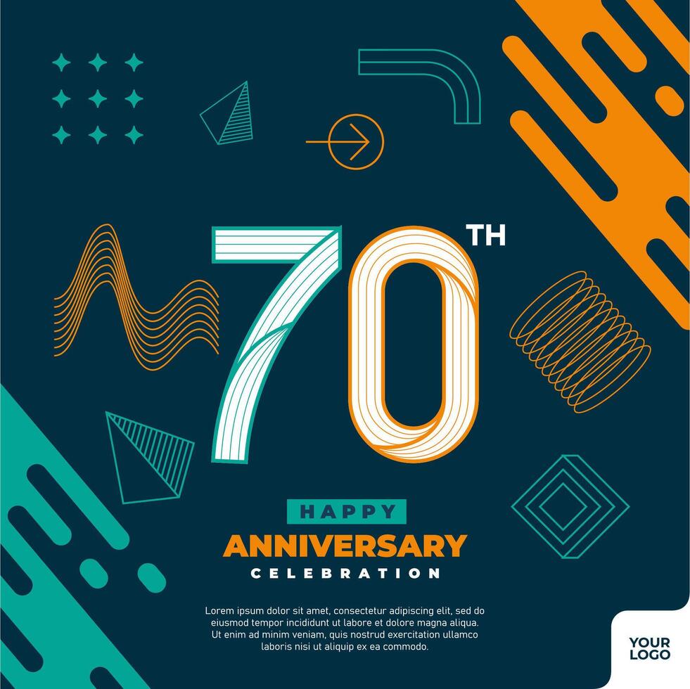 70 ° anniversario celebrazione logotipo con colorato astratto geometrico forma y2k sfondo vettore