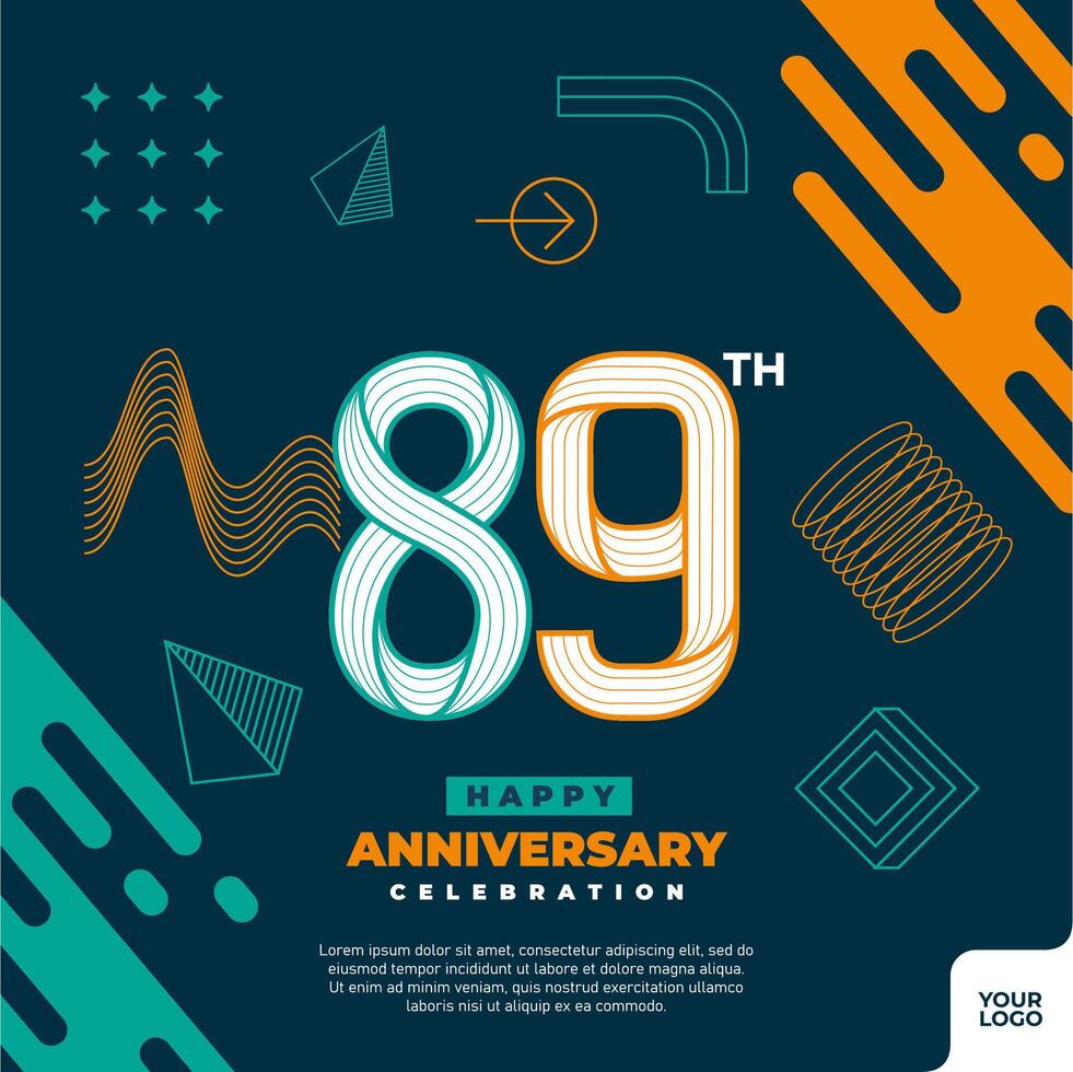 89th anniversario celebrazione logotipo con colorato astratto geometrico forma y2k sfondo vettore