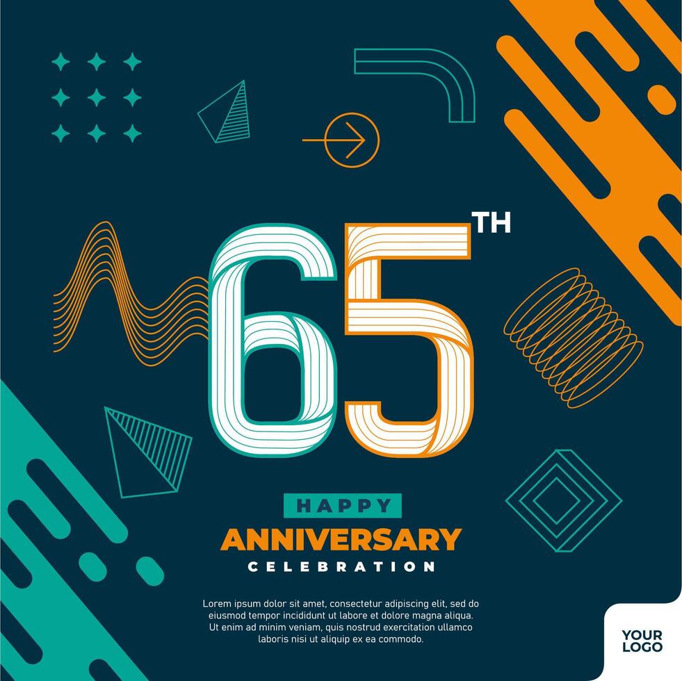 65 ° anniversario celebrazione logotipo con colorato astratto geometrico forma y2k sfondo vettore