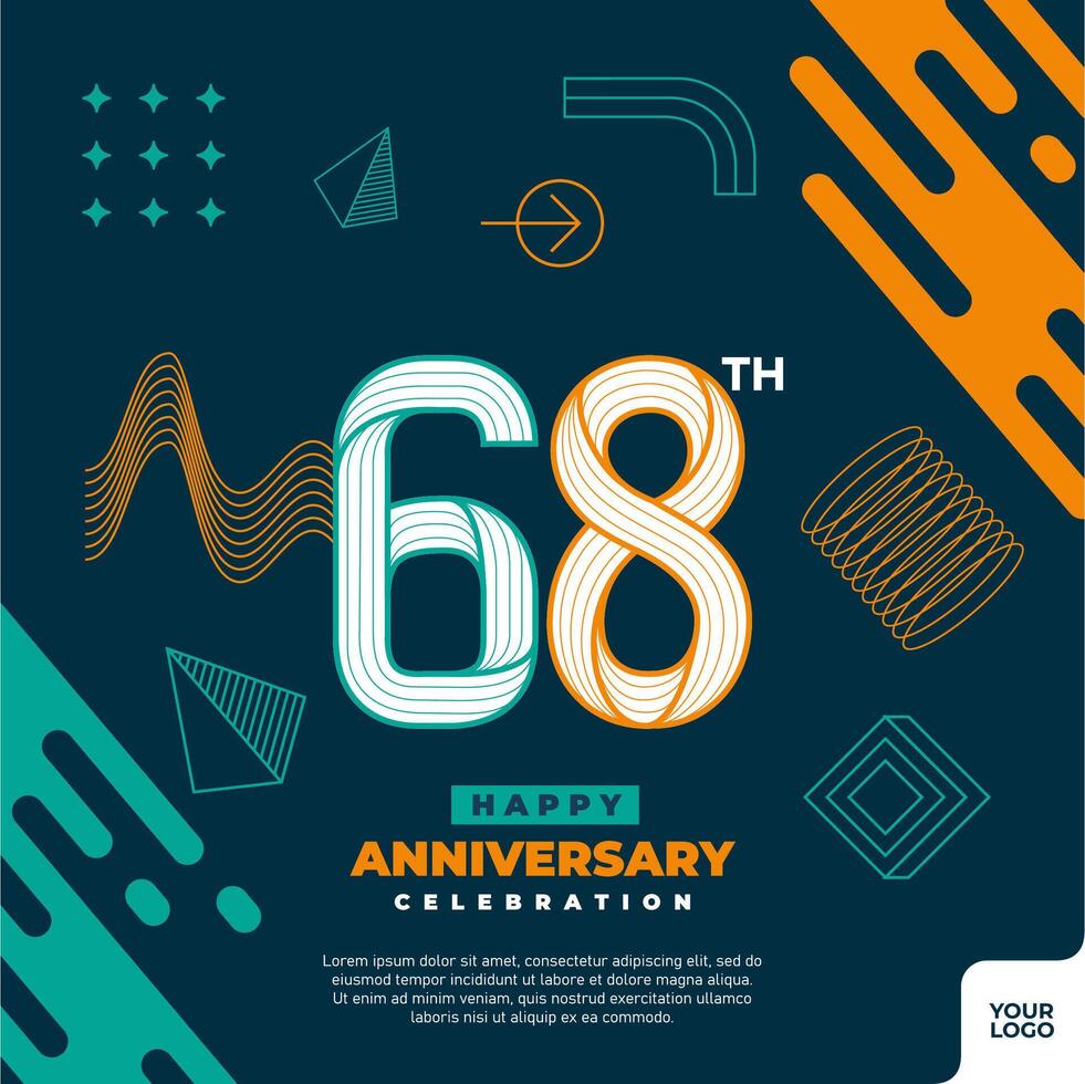 68 ° anniversario celebrazione logotipo con colorato astratto geometrico forma y2k sfondo vettore