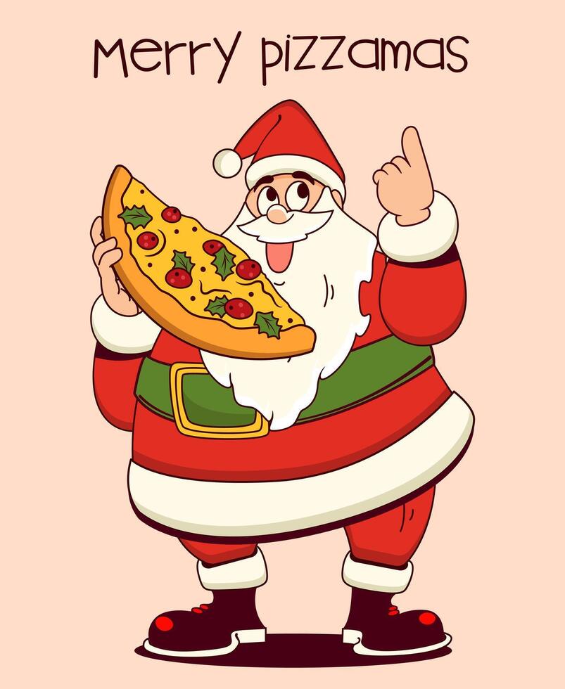 Santa Claus Tenere un' fetta di gustoso Pizza. vettore