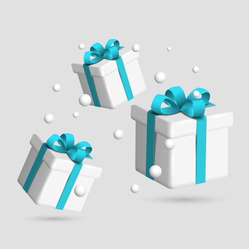 bianca 3d regalo scatole con blu fiocchi vettore