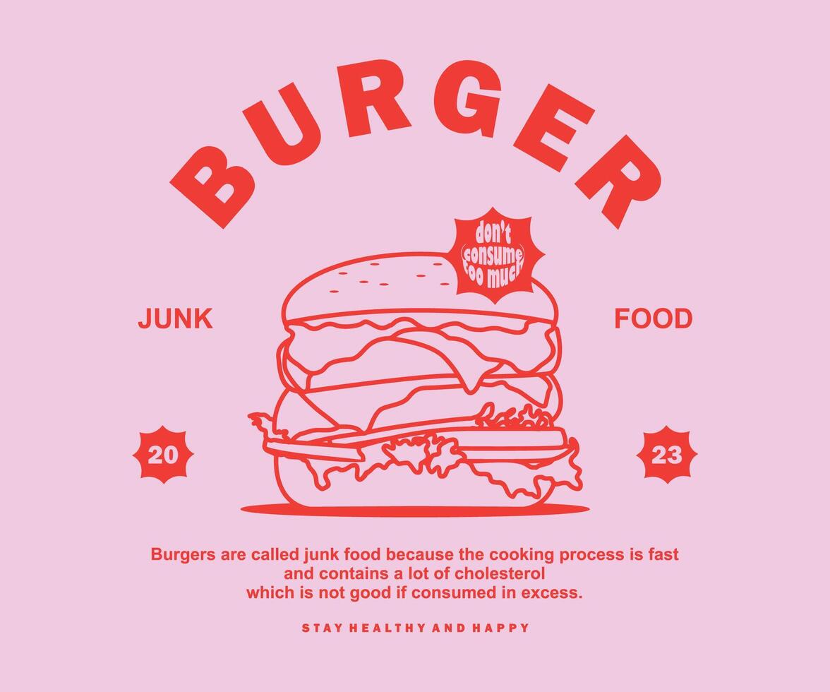 retrò manifesto illustrazione di hamburger grafico design per t camicia abbigliamento di strada e urbano stile vettore