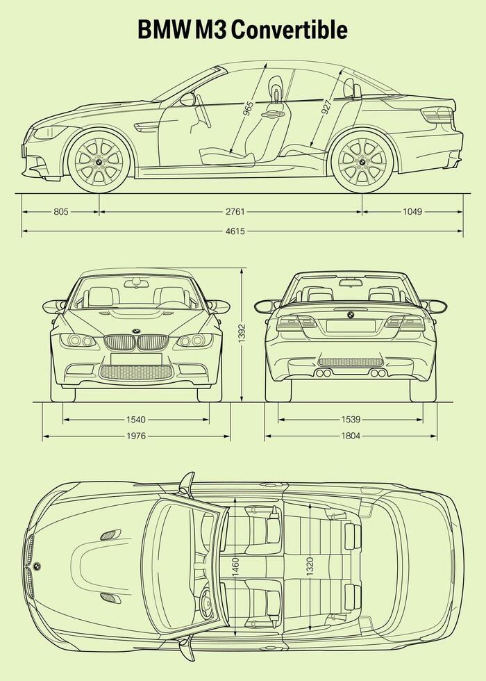 2008 BMW m3 convertibile auto planimetria vettore