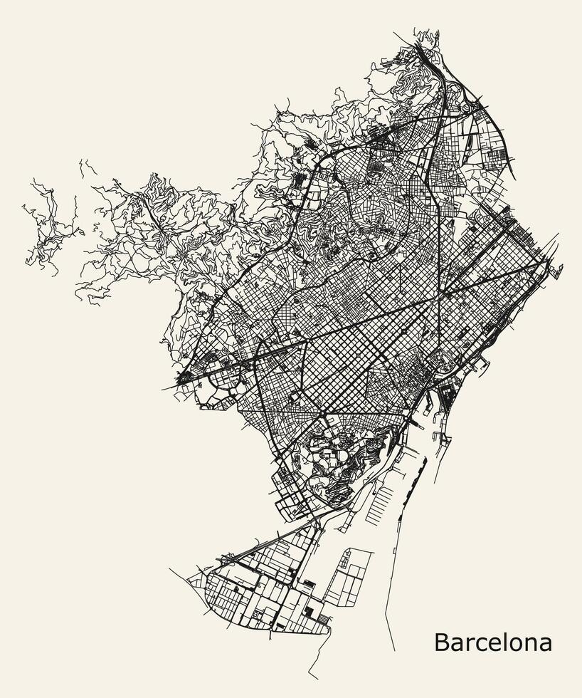 città strada carta geografica di Barcellona, Spagna vettore
