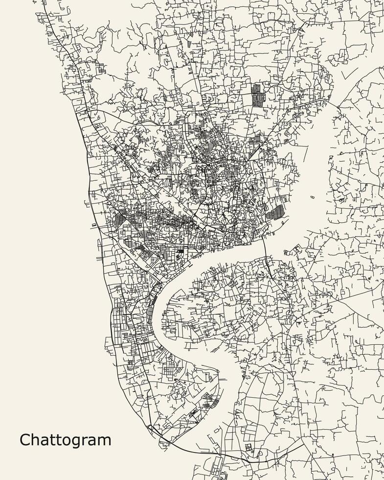 città strada carta geografica di chattogramma, bangladesh vettore