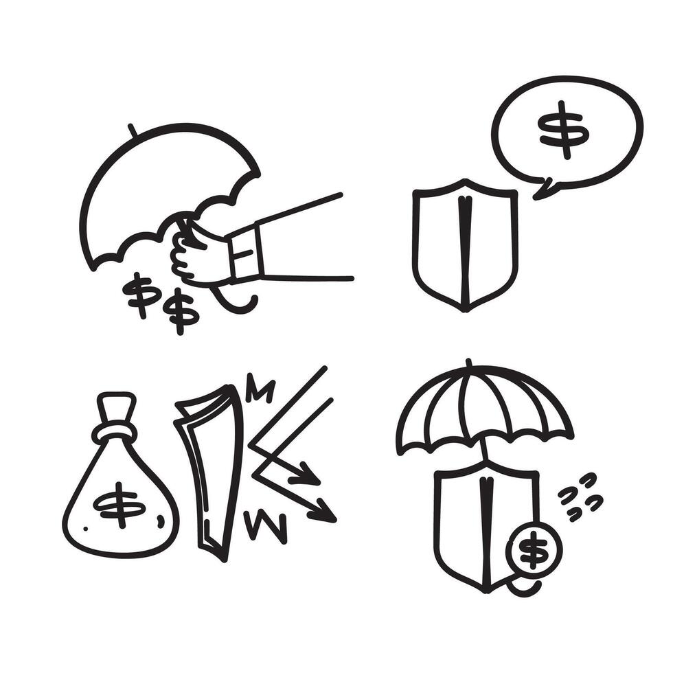 mano disegnato scarabocchio i soldi protezione icona relazionato illustrazione vettore