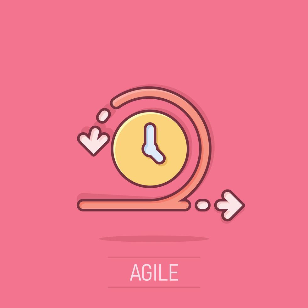 agile icona nel comico stile. flessibile cartone animato vettore illustrazione su isolato sfondo. freccia ciclo spruzzo effetto attività commerciale concetto.