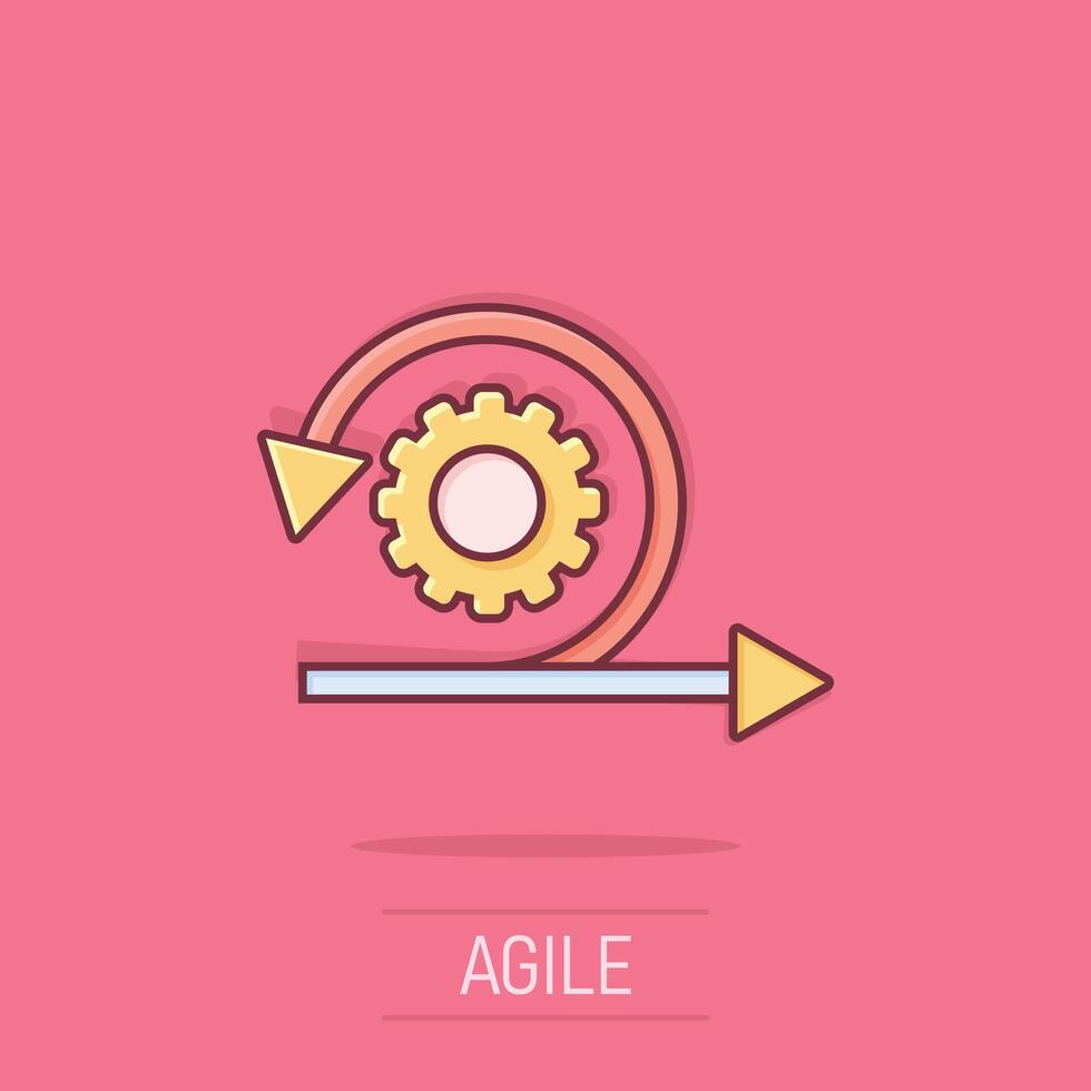 agile icona nel comico stile. flessibile cartone animato vettore illustrazione su isolato sfondo. freccia ciclo spruzzo effetto attività commerciale concetto.