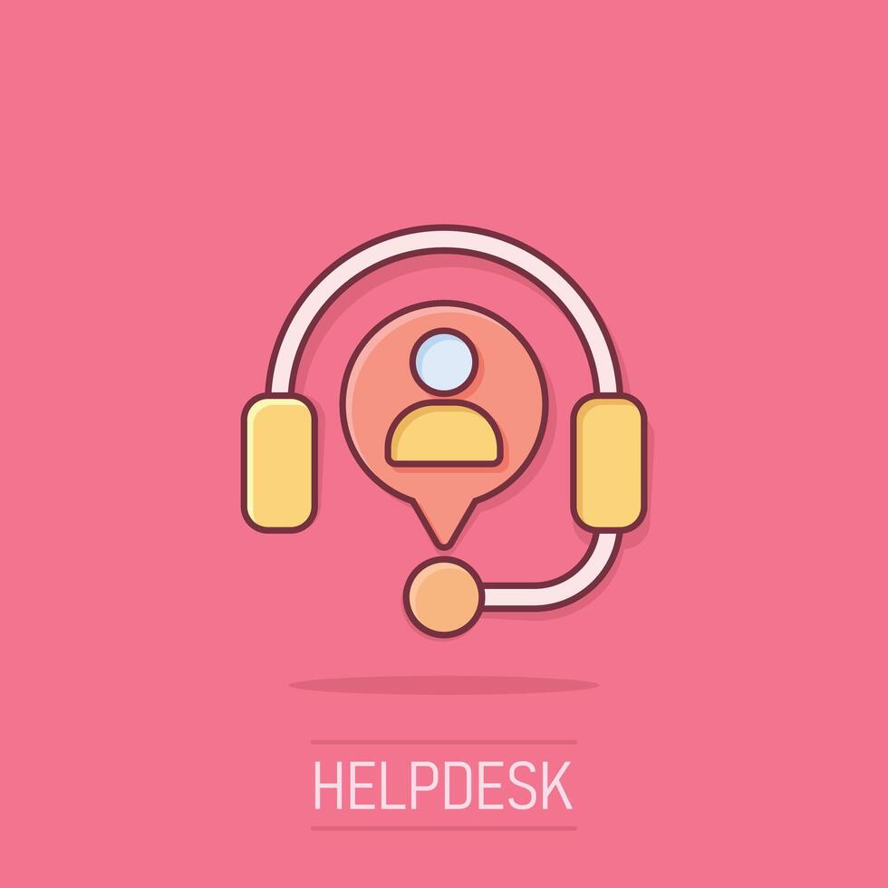 helpdesk icona nel comico stile. cuffie cartone animato vettore illustrazione su bianca isolato sfondo. Chiacchierare operatore spruzzo effetto attività commerciale concetto.