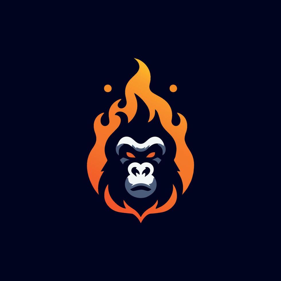 gorilla fuoco testa logo vettore modello