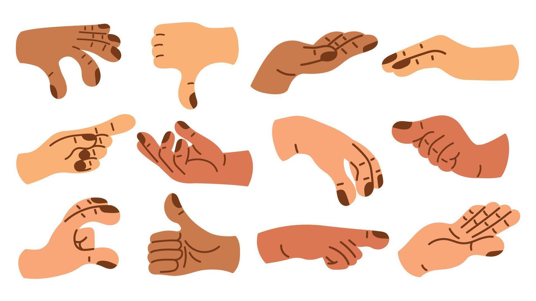 collezione di gesto segni a partire dal umano mani. un' impostato di dita mostrando emozioni e indicazioni. gesto dito nel piatto design. comunicazione espressioni con mano cartello nel di moda stile. vettore icona