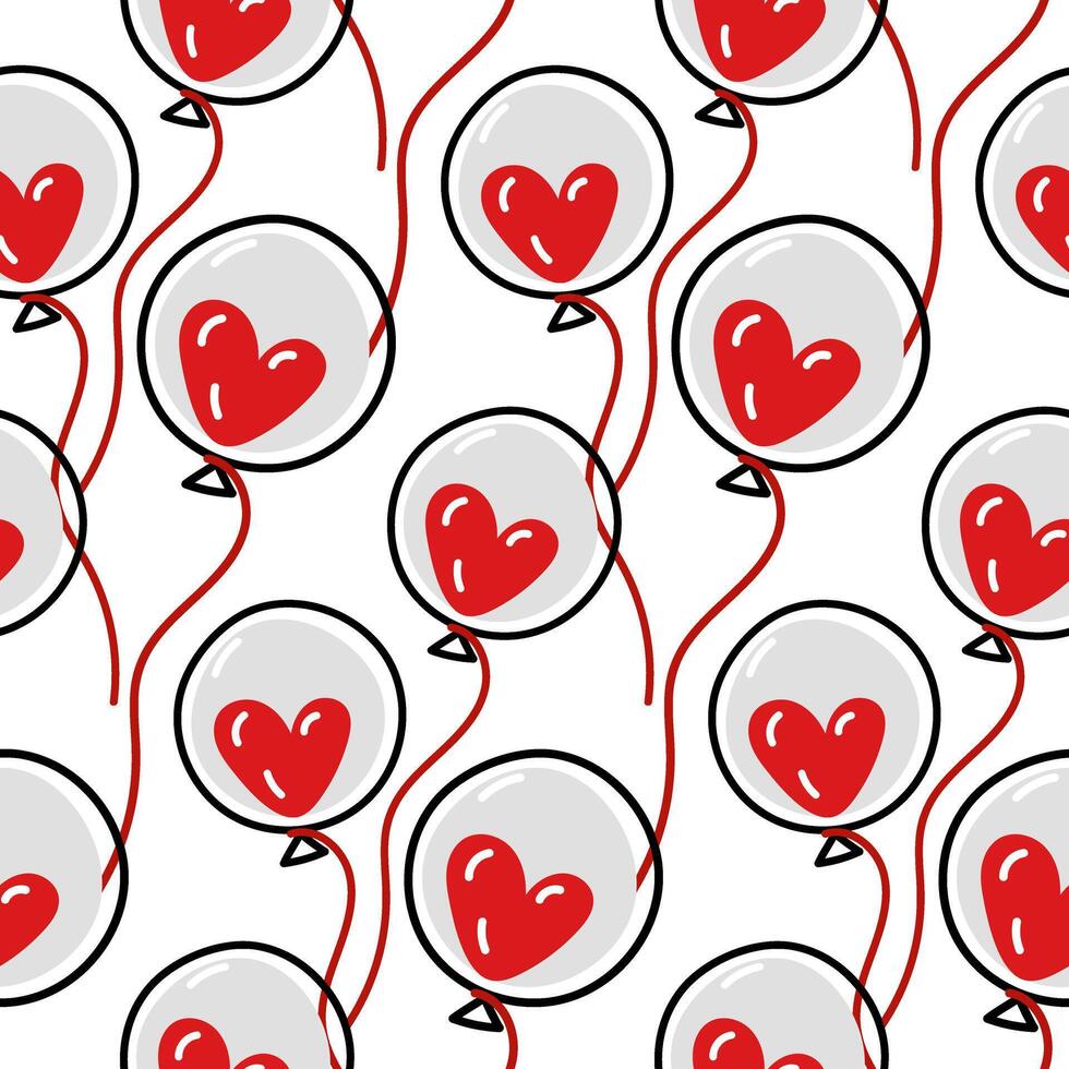 Palloncino modello è fatto nel il forma di un' cuore dentro un' cerchio. carino palloncini nel un' senza soluzione di continuità vettore disegno. festivo accessorio per San Valentino giorno. disegnato a mano disegni. festivo Nero, rosso per stampa