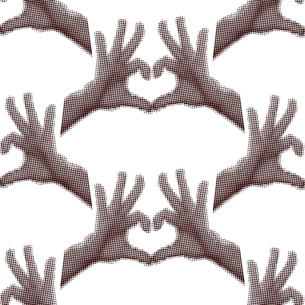 modello di mani piegato nel il forma di un' cuore nel il stile di grunge pop arte un' San Valentino giorno carta. ripetendo mani, dita nel il cuore per Stampa su il Abiti di un' amato uno. dichiarazione di amore vettore