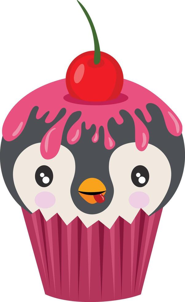 carino pinguino su superiore di un' delizioso Cupcake vettore