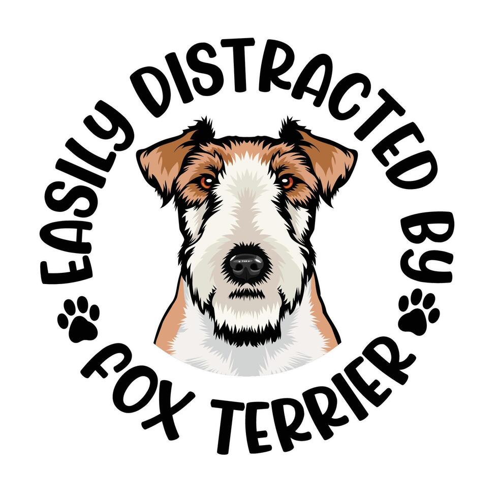 facilmente distratto di Volpe terrier cane tipografia t camicia design gratuito vettore