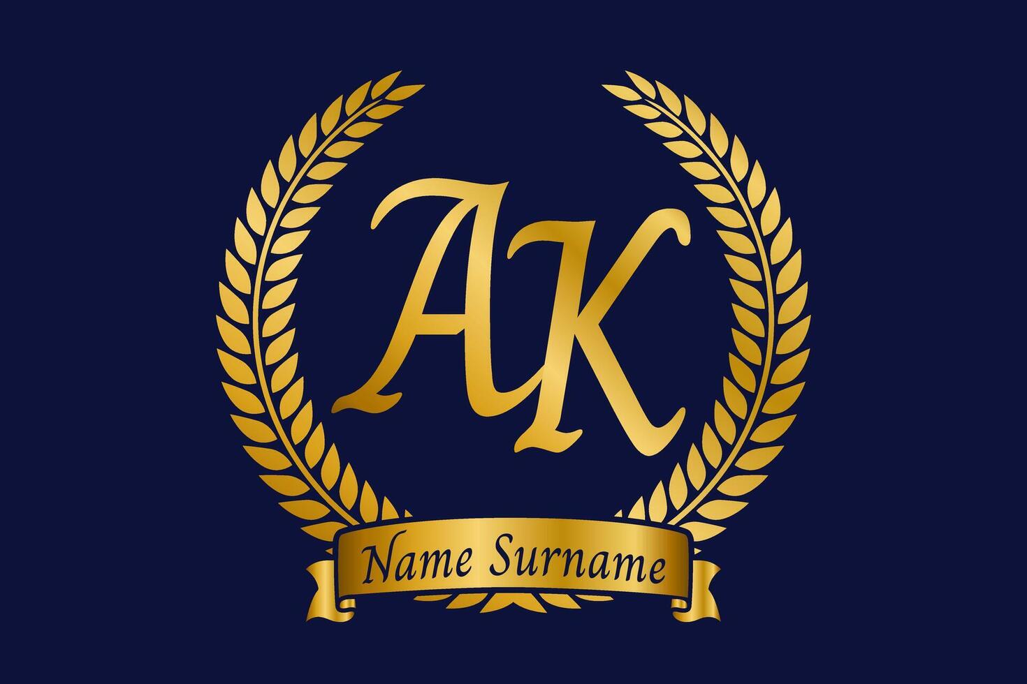 iniziale lettera un' e K, ak monogramma logo design con alloro ghirlanda. lusso d'oro calligrafia font. vettore