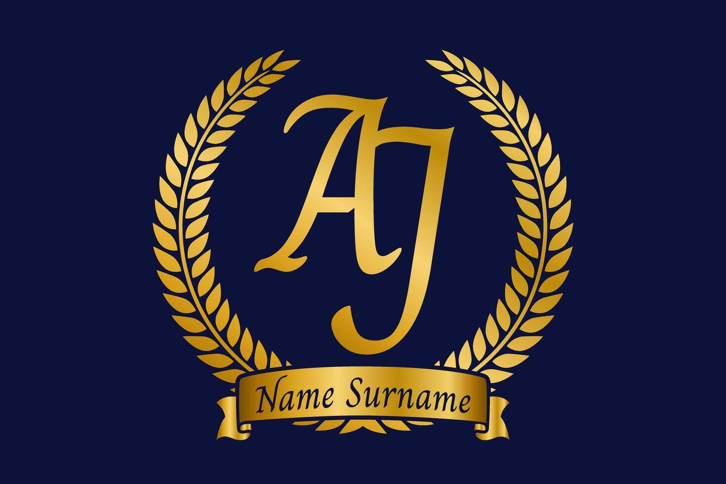 iniziale lettera un' e j, aj monogramma logo design con alloro ghirlanda. lusso d'oro calligrafia font. vettore