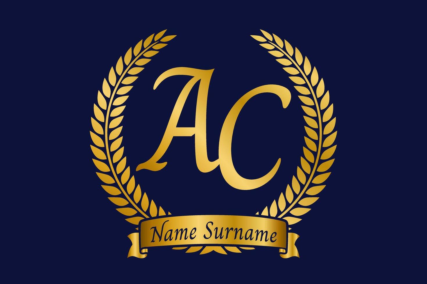 iniziale lettera un' e c, AC monogramma logo design con alloro ghirlanda. lusso d'oro calligrafia font. vettore