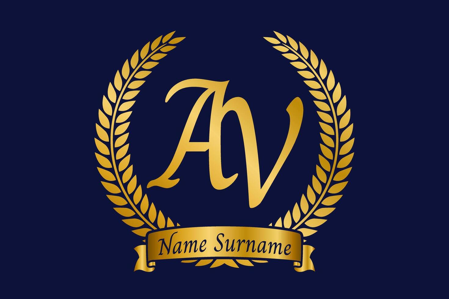 iniziale lettera un' e v, av monogramma logo design con alloro ghirlanda. lusso d'oro calligrafia font. vettore