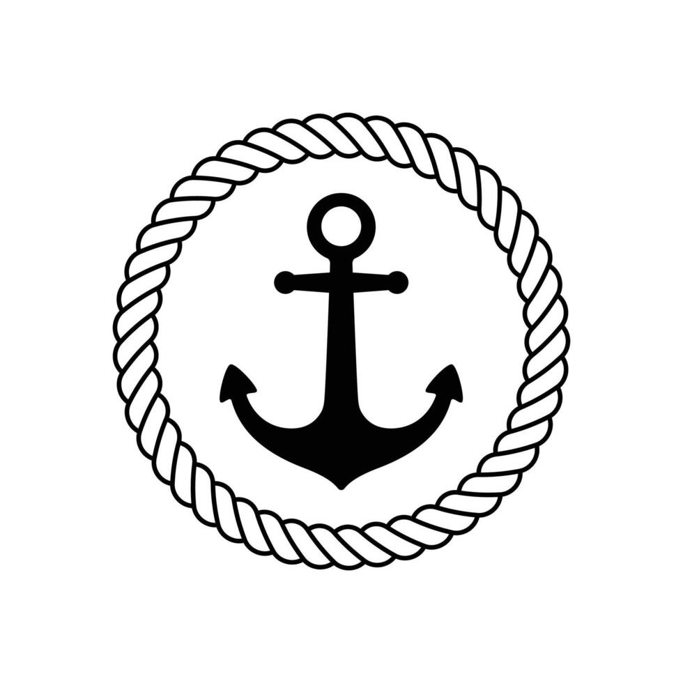ancora vettore icona corda logo barca simbolo pirata timone nautico marittimo semplice illustrazione grafico scarabocchio design