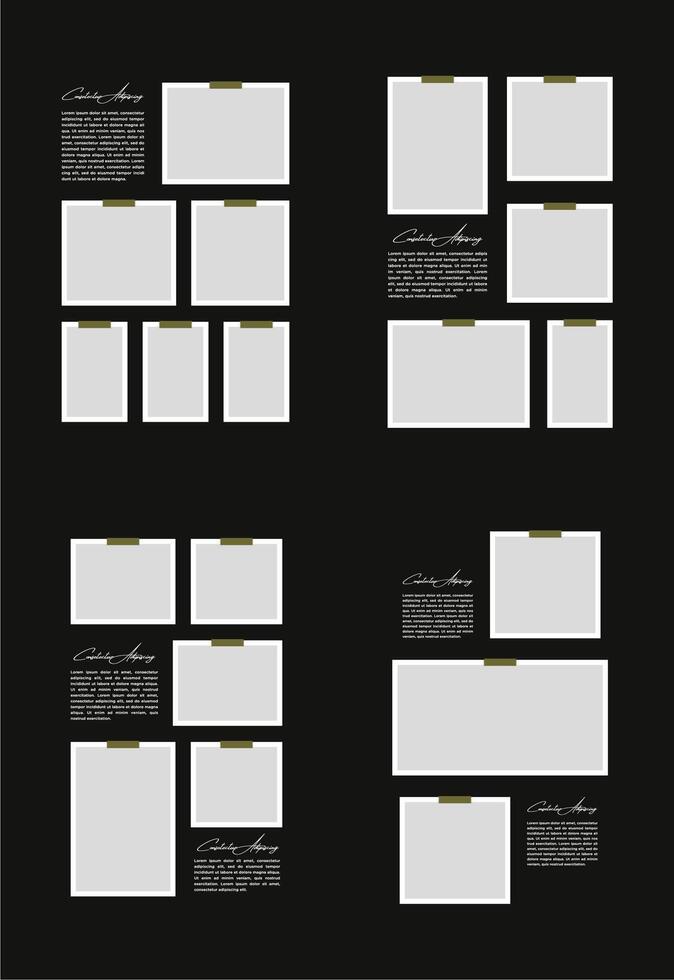 impostato immagini o fotografie telaio collage. i fumetti pagina griglia disposizione astratto foto montatura e digitale foto parete modello vettore