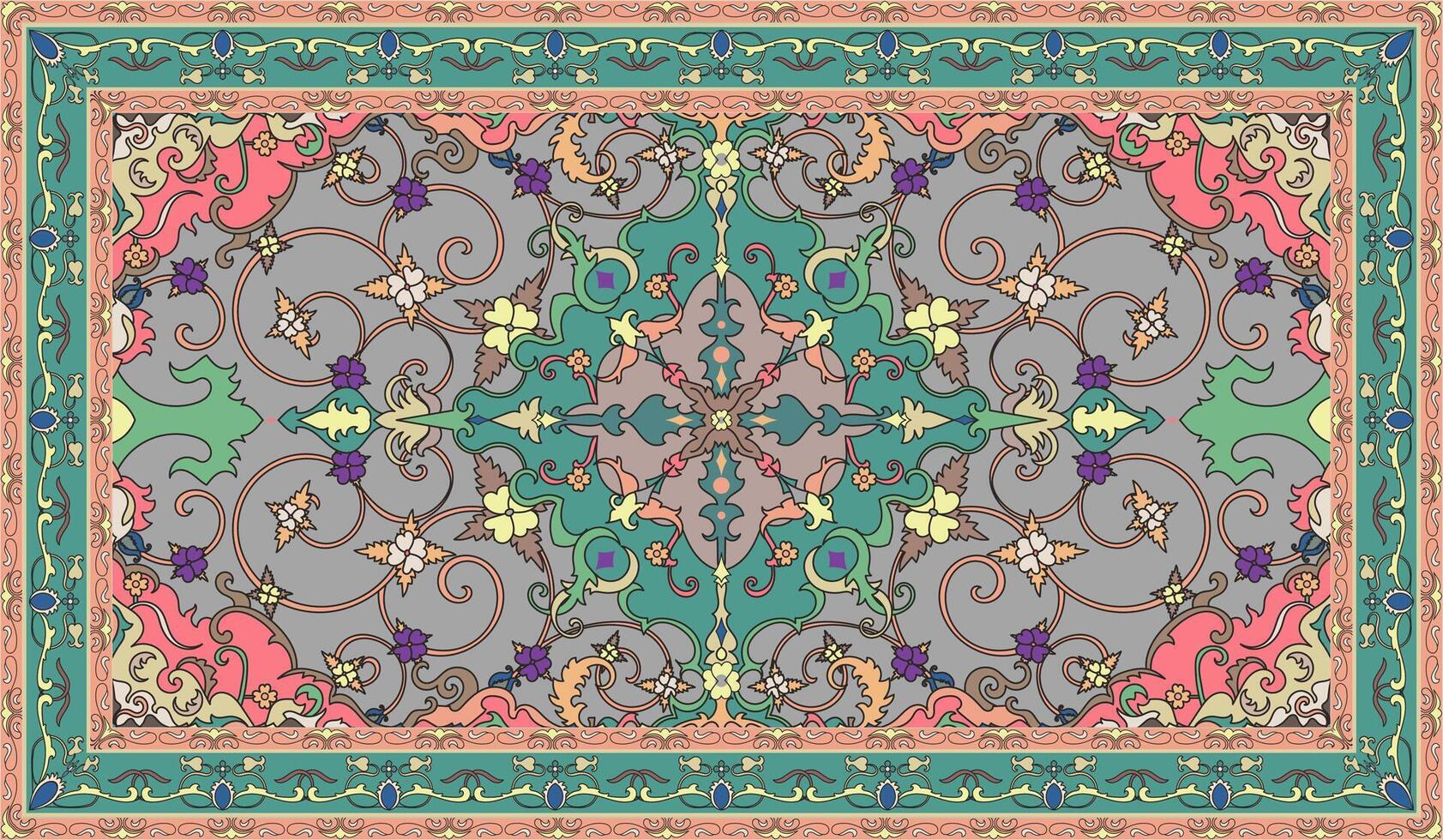 colorato ornamentale vettore design per tappeto, tapis, yoga stuoia. geometrico etnico clipart. arabo ornamentale tappeto con decorativo elementi.persian tappeto,