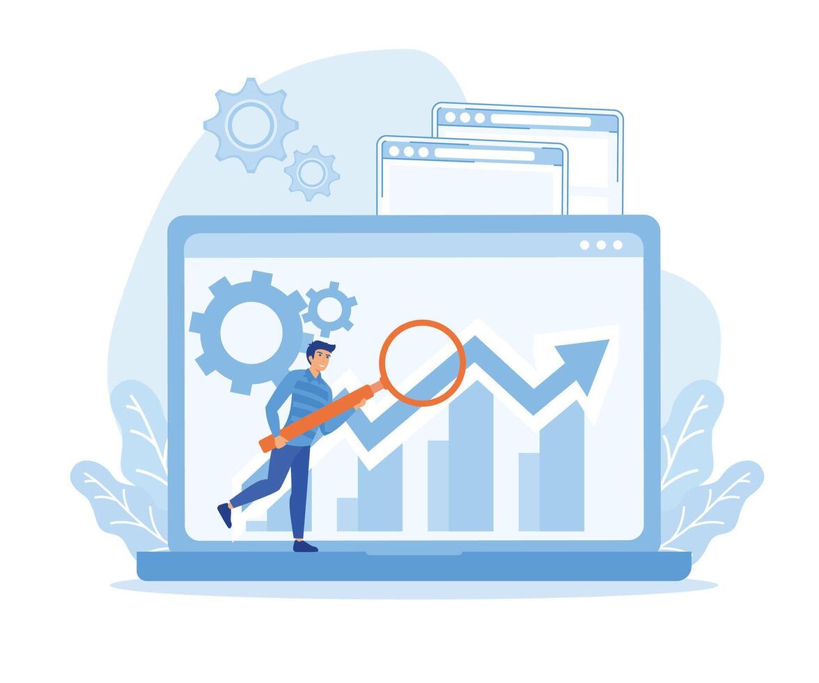 dati analisi per attività commerciale finanza investimento, Lavorando su tenere sotto controllo grafico Pannello. piatto vettore moderno illustrazione piatto vettore moderno illustrazione