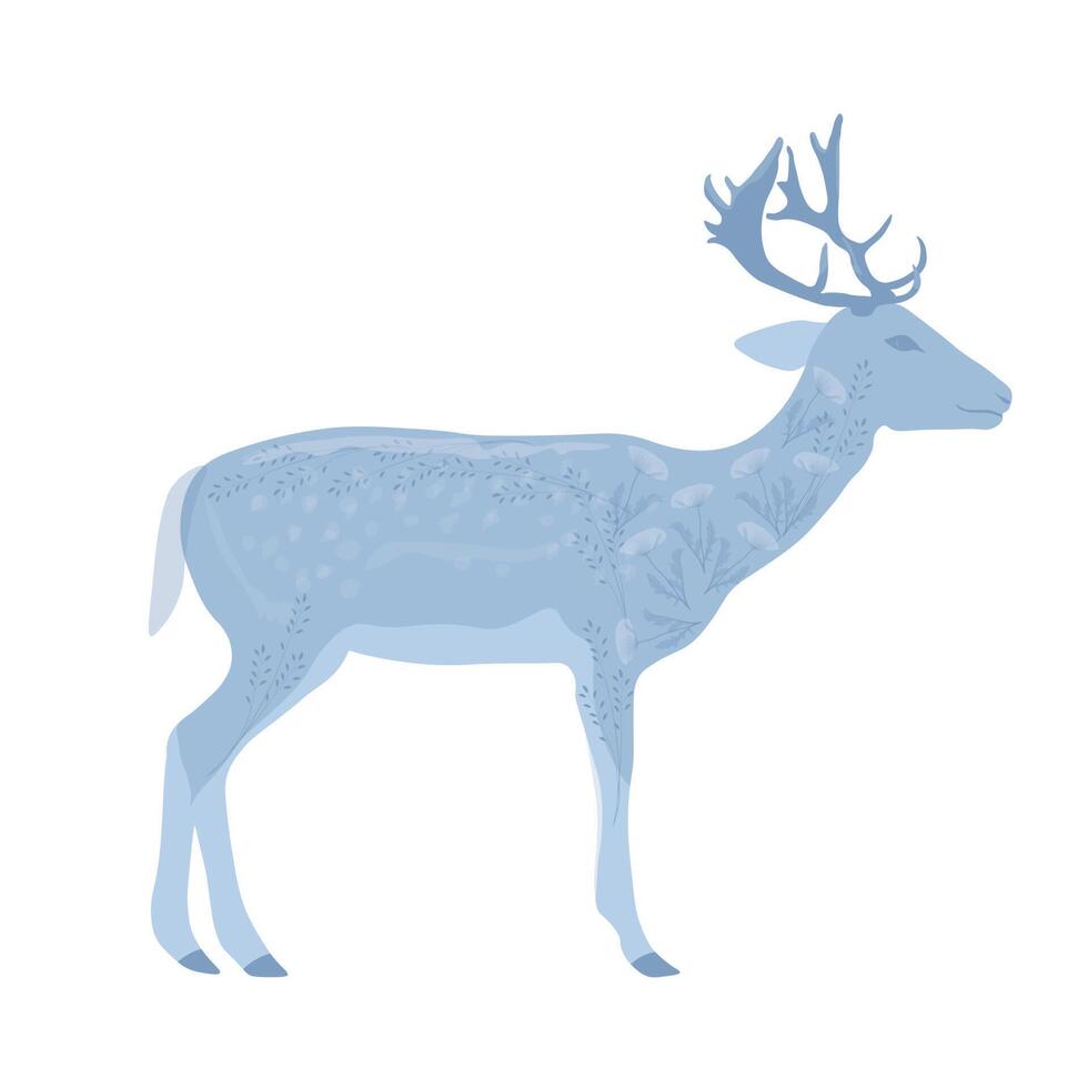 Fata cervo vettore azione illustrazione. daino nel blu floreale ornamenti. Santa Claus ' renna. isolato su un' bianca sfondo.