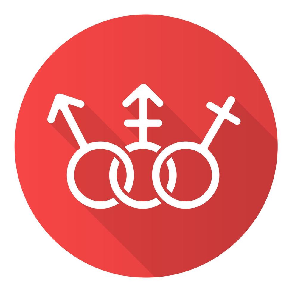 icona del glifo con ombra lunga design piatto rosso uguaglianza di persone transgender. diritti umani femminili, maschili. tolleranza trans umana. segni di genere. orgoglio transessuale, intersessuale. illustrazione di sagoma di attore vettore