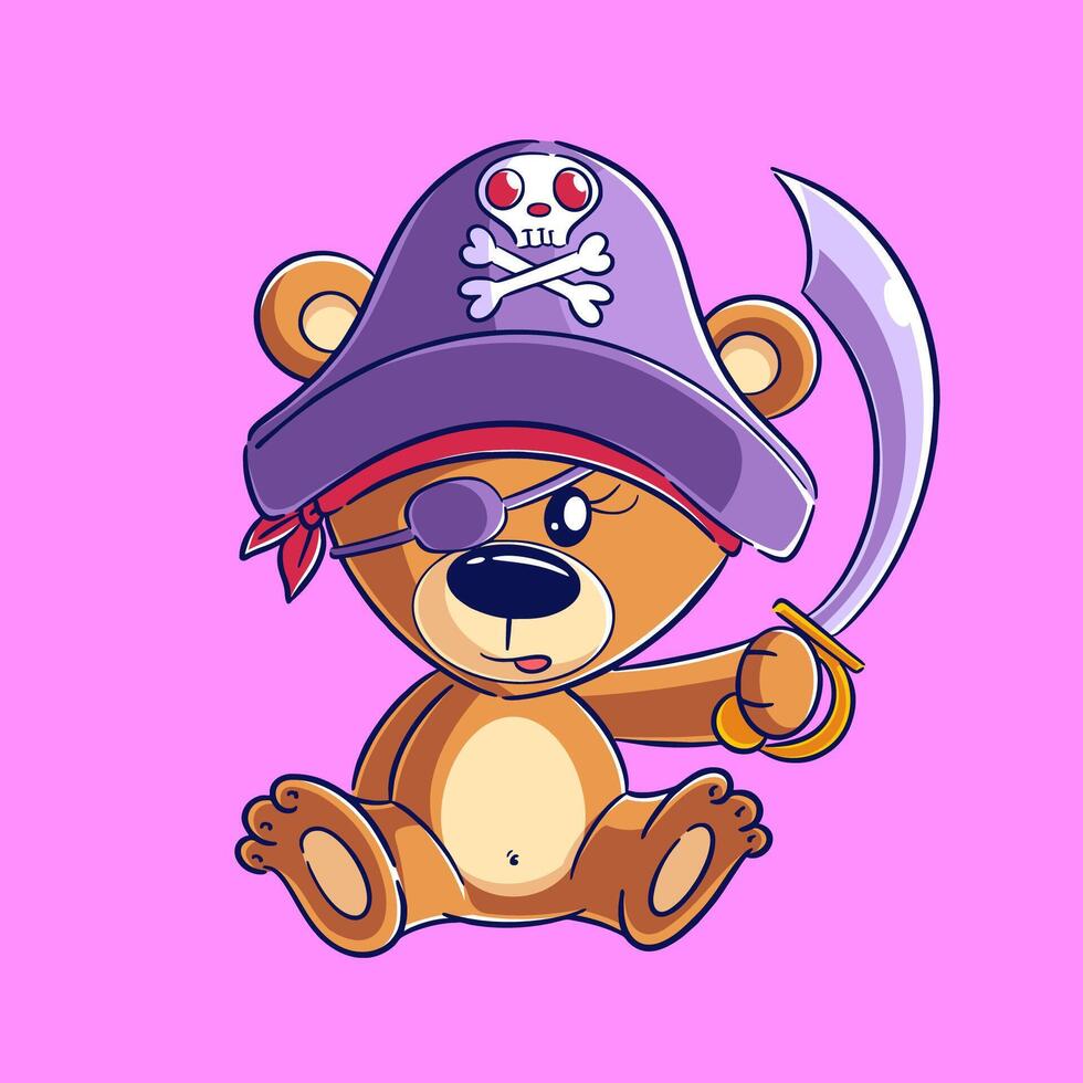carino orso seduta indossare un' pirata cappello vettore