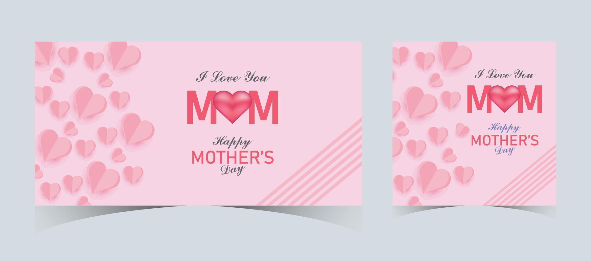 impostato di contento La madre di giorno ragnatela banner e inviare modelli. La madre di giorno saluto carta con 3d amore palloncini. contento mamma amore cartello con cuore e fiori. volante rosa carta cuori. mamma amore sfondo vettore