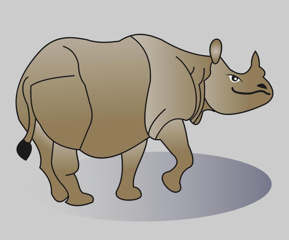 un' cartone animato rinoceronte in piedi su un' grigio sfondo vettore