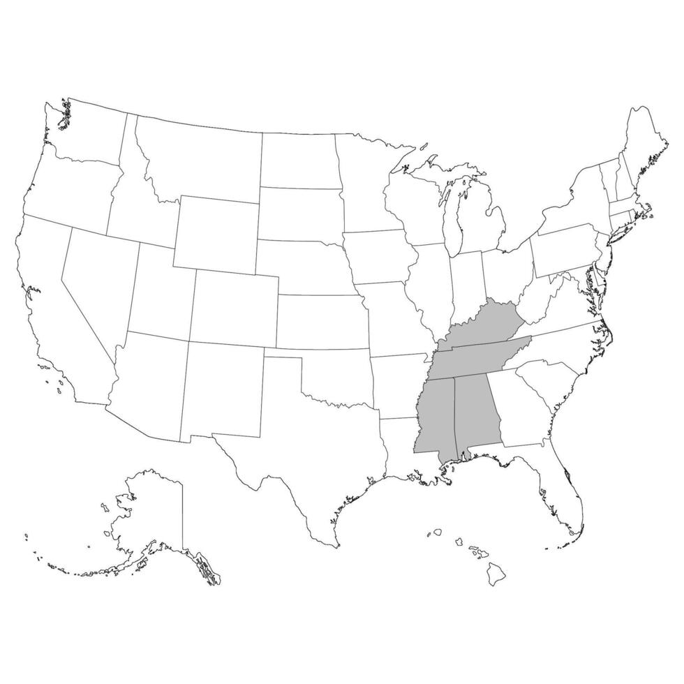 Stati Uniti d'America stati est Sud centrale regioni carta geografica. vettore