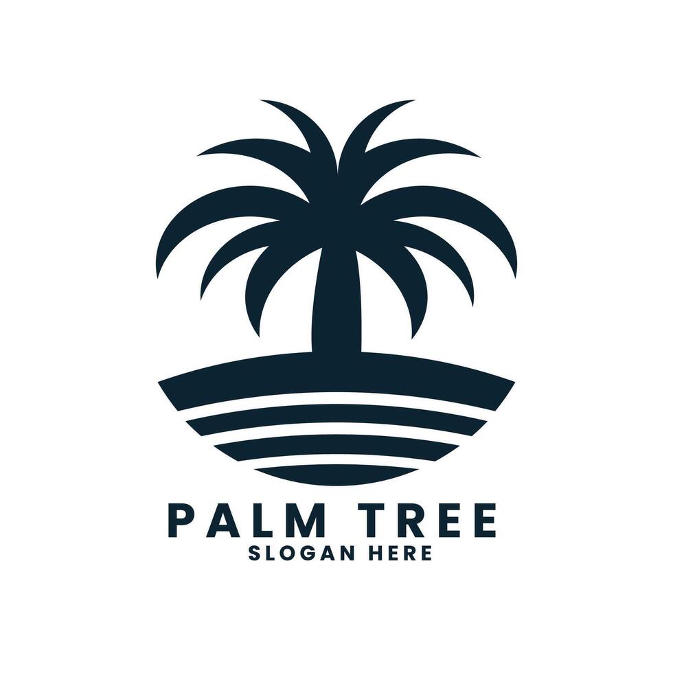 tramonto mare oceano spiaggia logo design.palm albero logo design vettore.onda logo design.foglia albero logo design vettore