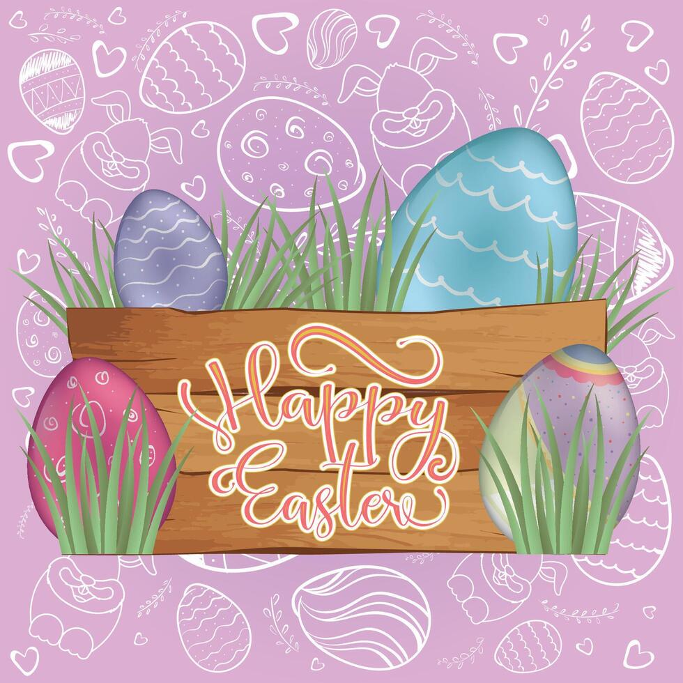contento Pasqua carta. decorato Pasqua uova - vettore