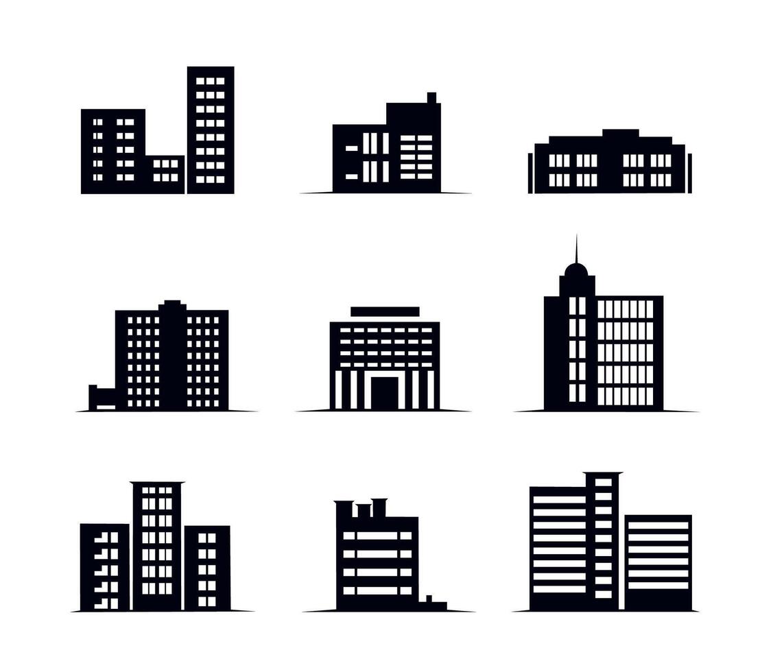 città edificio silhouette impostato illustrazione vettore