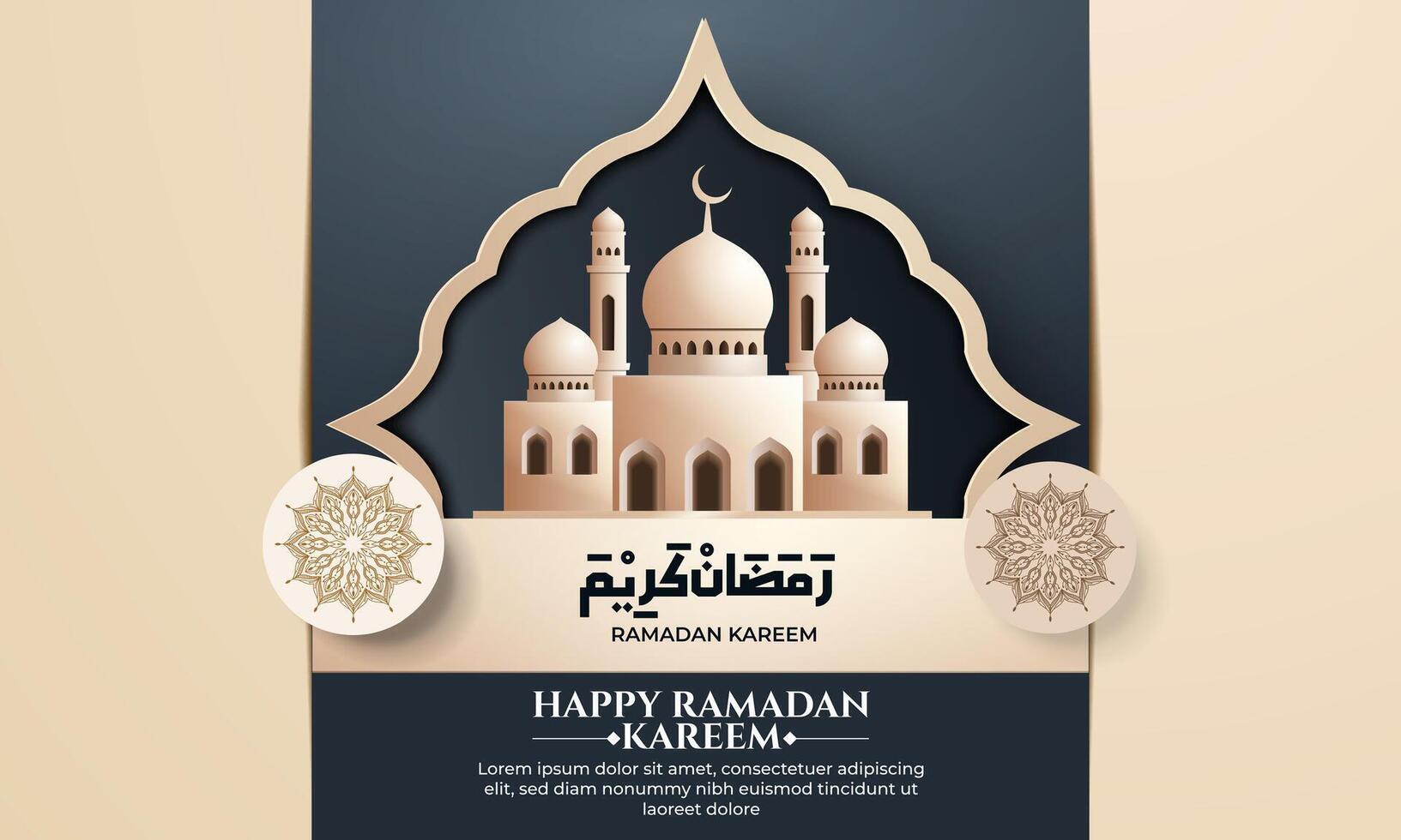 realistico Ramadan sfondo con moschea, lanterna, per striscione, saluto carta vettore