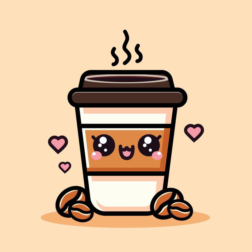 vettore carino caffè tazza con bevanda cibo icona concetto cartone animato vettore illustrazione