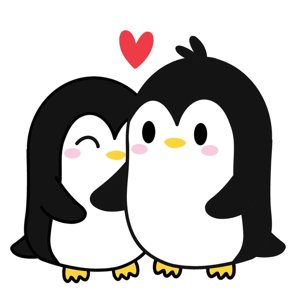 pinguino coppia nel amore, mano disegnato, e cartone animato illustrazione vettore