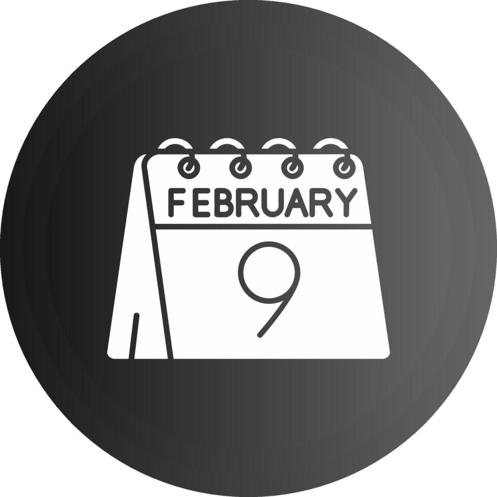 9 ° di febbraio solido nero icona vettore