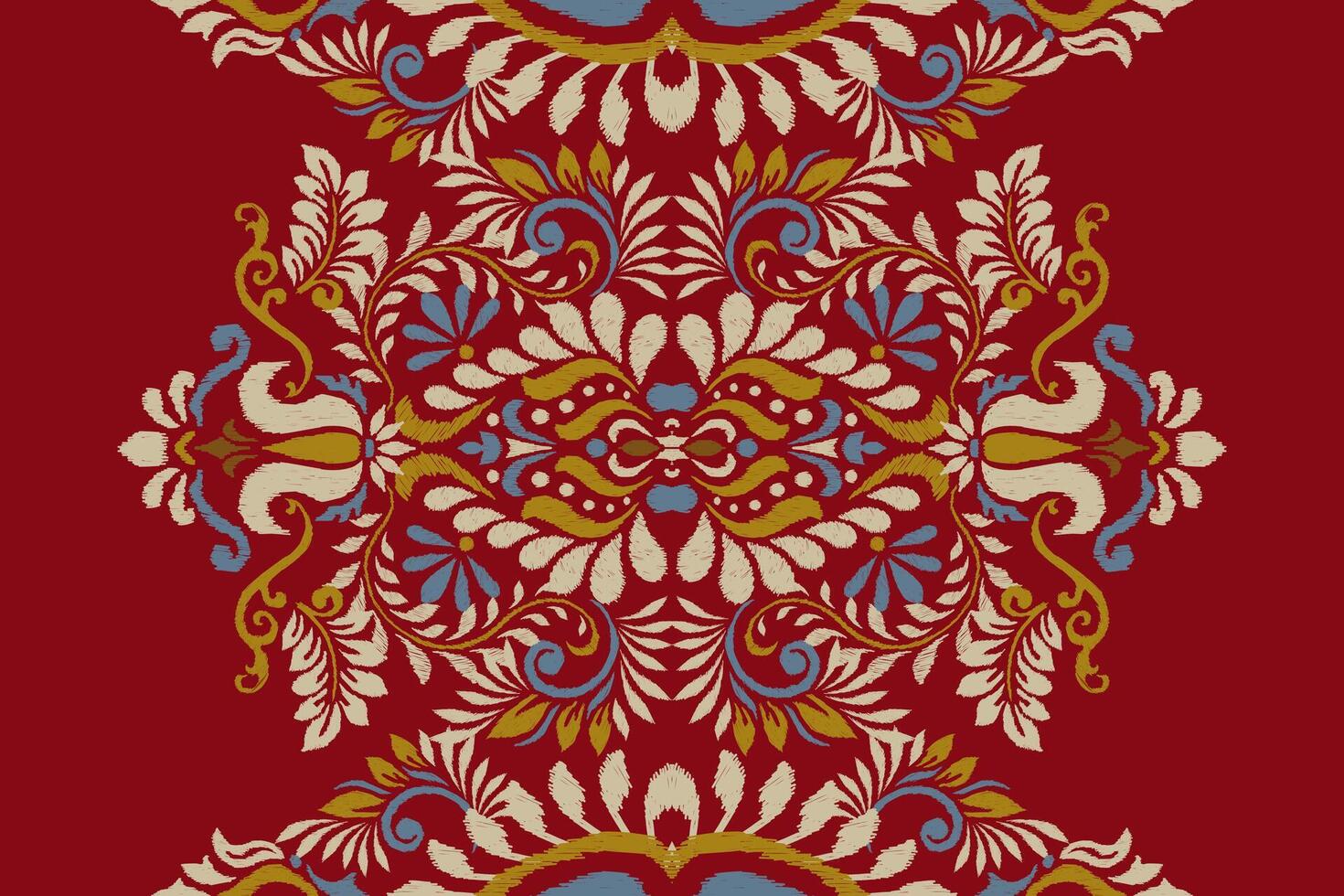 ikat floreale modello tradizionale su rosso sfondo vettore illustrazione.ikat etnico orientale ricamo, azteco stile, astratto sfondo.design per trama, tessuto, abbigliamento, avvolgimento, decorazione, tappeto.