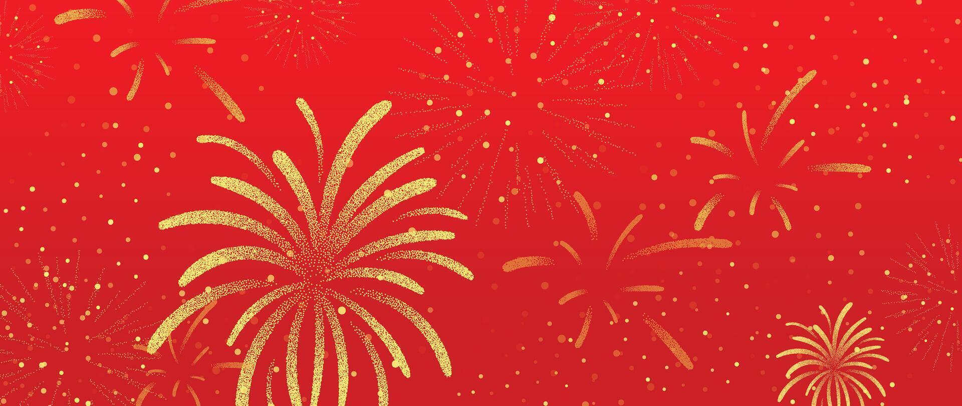 Festival Cinese fondale vettore. contento Cinese nuovo anno sfondo design con d'oro fuochi d'artificio su rosso sfondo. moderno lusso orientale illustrazione per coperchio, striscione, sito web, arredamento, annuncio. vettore