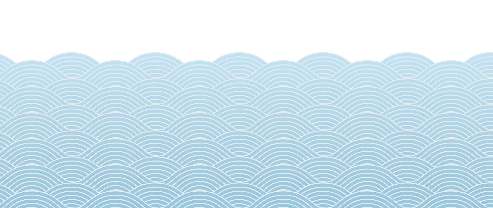 giapponese blu onda sfondo vettore. sfondo design con blu e bianca senza soluzione di continuità oceano onda modello sfondo. moderno lusso orientale illustrazione per coperchio, striscione, sito web, arredamento, confine. vettore