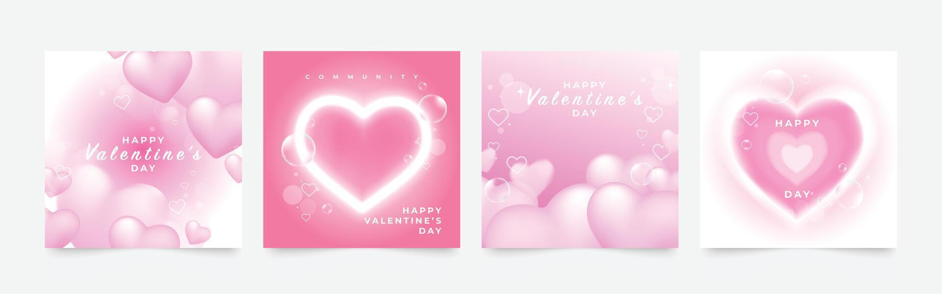 contento San Valentino giorno amore piazza copertina vettore impostare. romantico simbolo manifesto decorare con di moda pendenza cuore pastello colorato sfondo. design per saluto, moda, commerciale, striscione, invito.