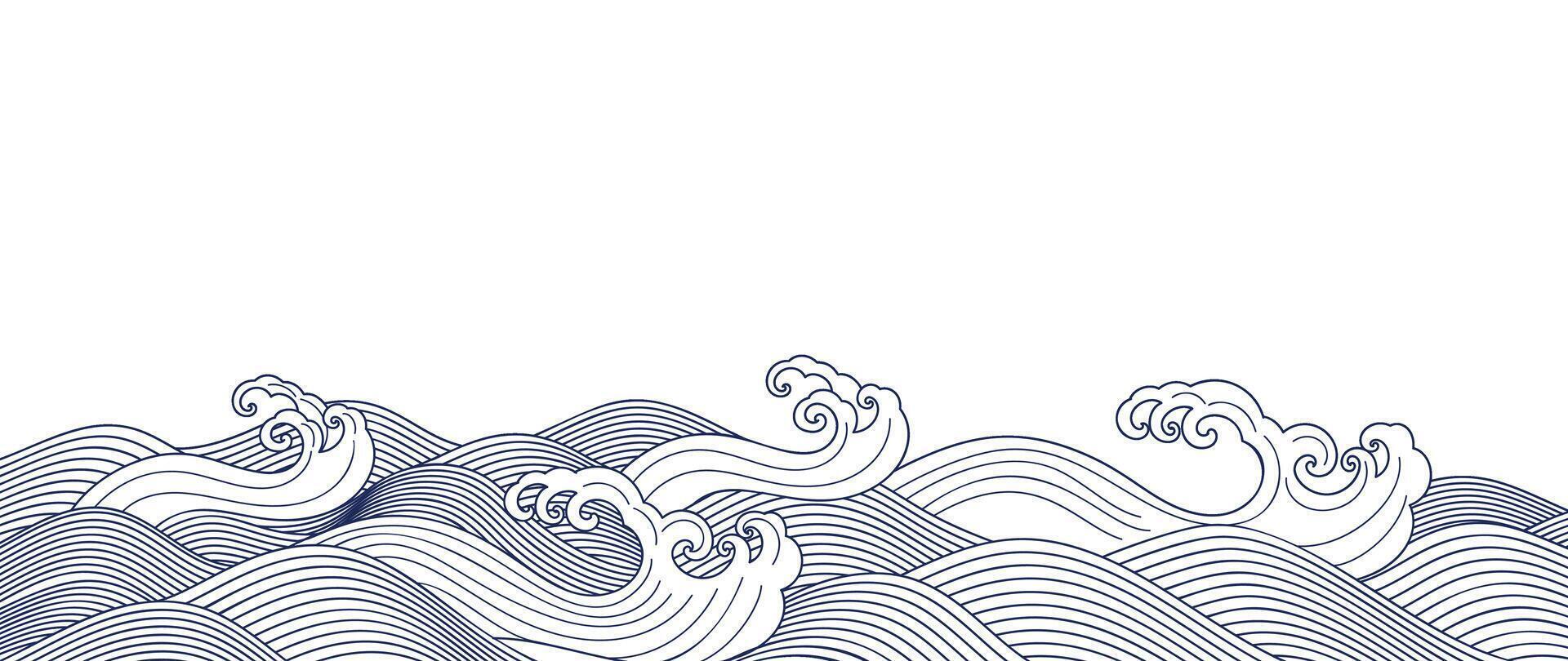 giapponese mare onda sfondo vettore. sfondo design con blu e bianca oceano onda modello sfondo. moderno lusso orientale illustrazione per coperchio, striscione, sito web, arredamento, confine. vettore