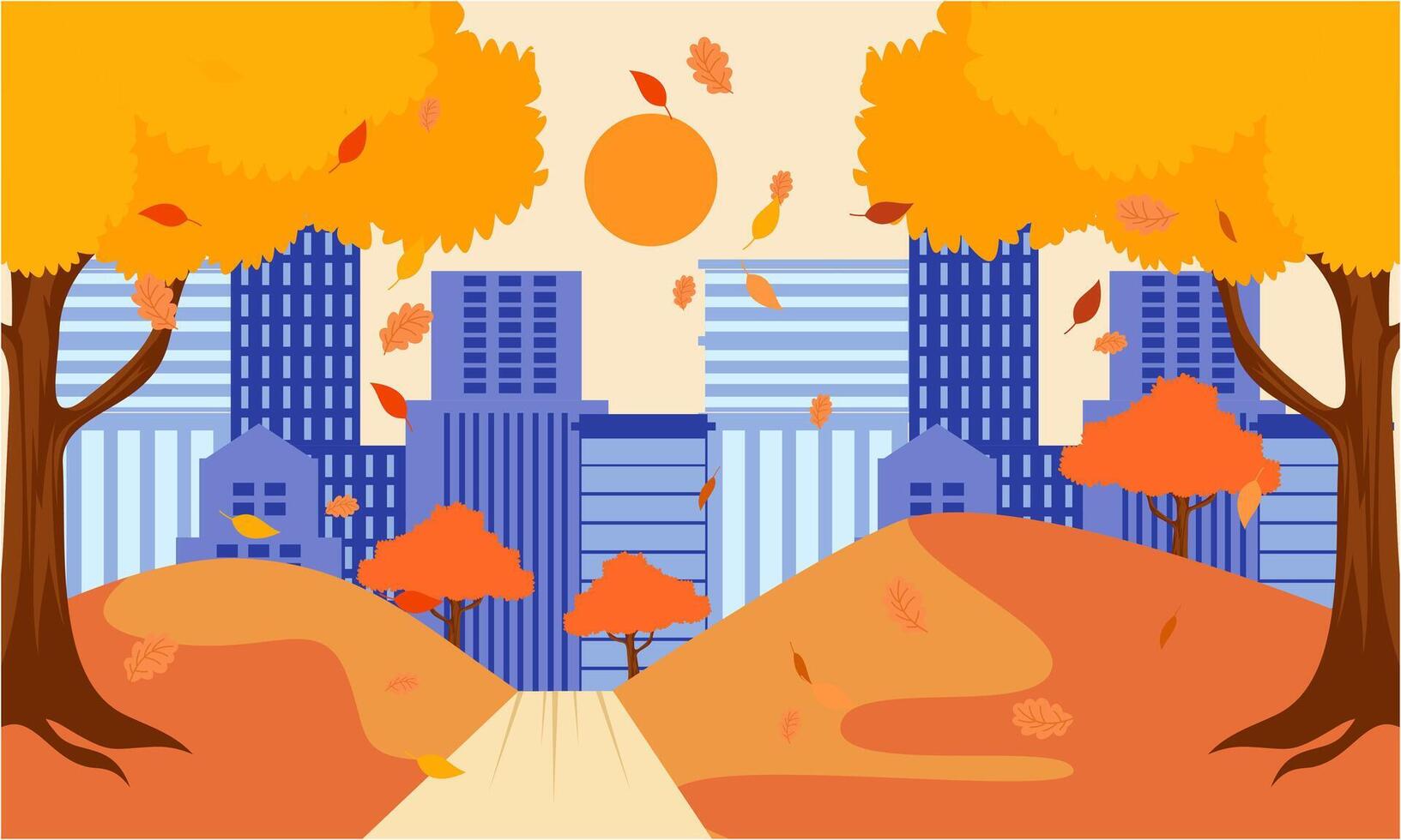 città strada di il autunno città illustrazione vettore